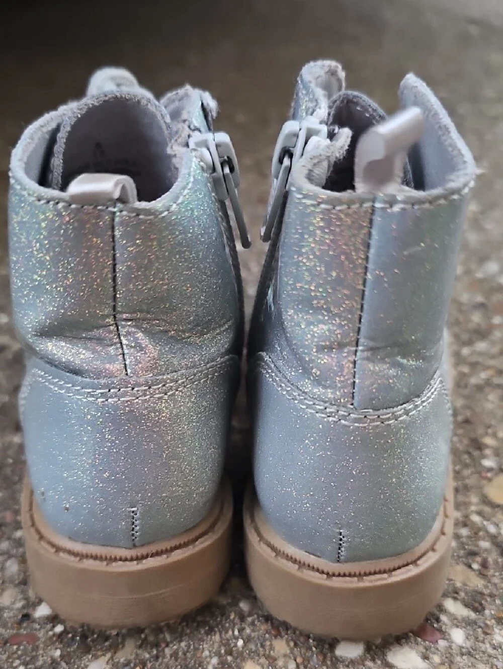 Old Navy Iridescent Silver Glitter Shimmer  Holographic Lace-Up Combat Boots 8